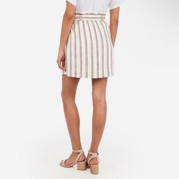 EXPRESS | NEW Striped Cream Paper Bag Waist Belted Skirt Women’s Size Small - Picture 2 of 9